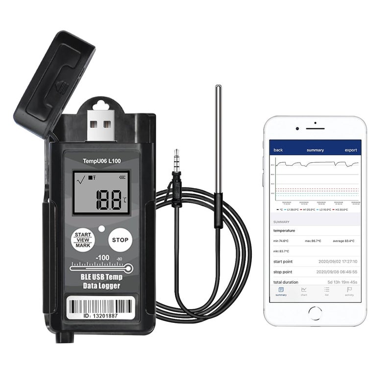 T-ZONE Bluetooth Temperature Data Logger USB Low Temp Recorder with Probe,Digital Freezer Thermometer Logger with Auto Report,Temperature Sensor for Refrigerator Lab Cold Chain Transportation Monitor - Image 1